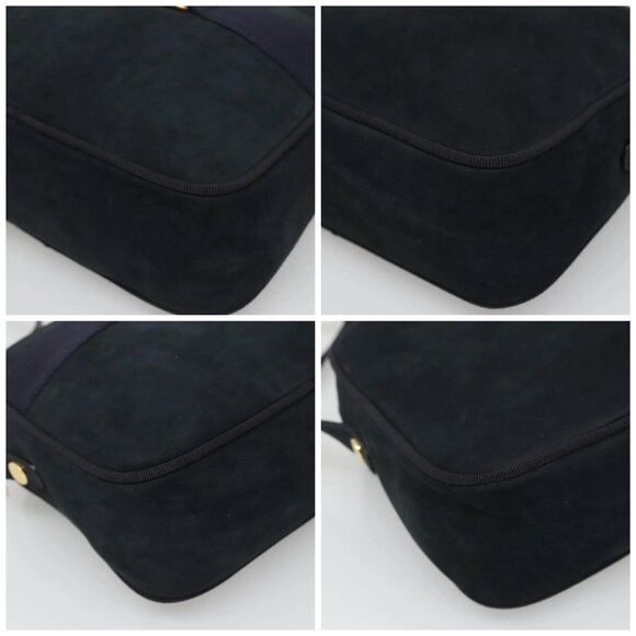 Salvatore Ferragamo Vala Shoulder Bag Suede Navy Gold Auth - Picture 16 of 16